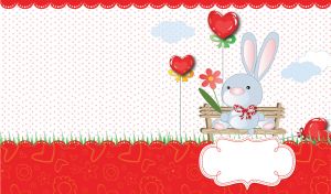 Hand-Drawn Whims | Adorable Bunnies & Red Hearts on Colorful Dots