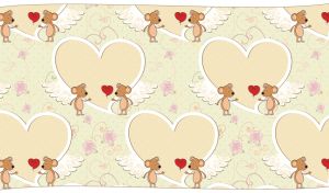 Seamless pattern of a mouse couple in love on a pastel yellow-beige wallpaper