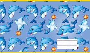 Seamless cartoon animal pattern with playful dolphins on pastel navy