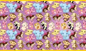 Seamless cartoon animal pattern with adorable animals and pets on purple-pink