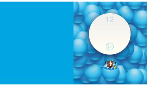 Cartoon dog in a bathtub on a blue background with a ball digital pattern