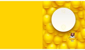 Cartoon dog in a lifebuoy on a yellow background with a ball digital pattern