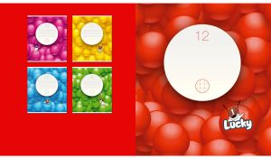 Cartoon lucky dog a bright red background with a ball digital pattern