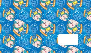 Seamless pattern of animated ski bunnies on blue