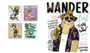 Bear tourist ready for new adventures on a white poster