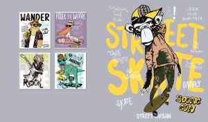 Street skate ape on a pastel grey poster