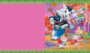 Playful cat and mice in colorful animated surroundings