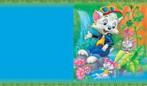 Cute cat and mice in colorful animated nature surroundings