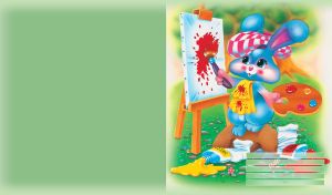 Animated cute bunny drawing on a palette on a green background