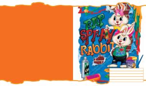 Animated cute rabbits spray some graffiti on a blue background