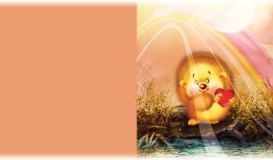 Animated cute rainbow hedgehog with red heart on an ocher background