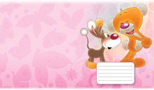 An animated grey dog has a conversation with a smiling, orange bear