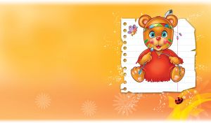 Ginger bear in a red indian costume holds a bow and an arrow on orange