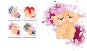 Teddy bears hugging on magenta-purple and white backdrop