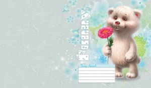 3D illustration of a polar bear with a flower on pastel teal floral pattern