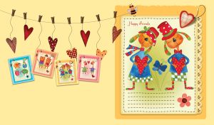 Happy Friends | Children's Drawings Pegged with Clothespin Hearts