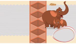 Animated brown baby elephant and his mom on a pastel grey and beige backdrop