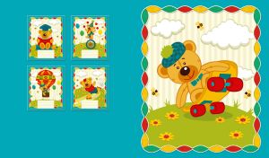 Energetic cartoon bear skateboarding against a turquoise background