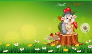 Cute Forest Animals | Cartoon Creatures on Stumps in Green Wildflower Fields