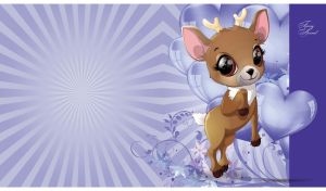 Funny baby deer and heart balloons on a pastel navy sunburst background