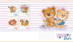 Teddy bears on a romantic date on a striped white and pastel purple backdrop