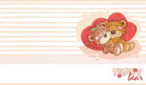 Teddy bears sleep together on a striped white and pastel beige backdrop