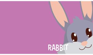 Animated happy grey rabbit with big ears on a pastel violet background