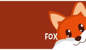 Animated happy red fox with pointy ears on an ocher red background