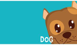 Animated happy brown dog with small ears on a light teal background