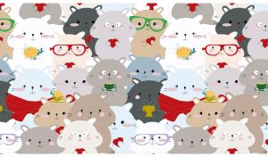 Seamless cartoon pattern with pastel hamsters wearing glasses and scarves