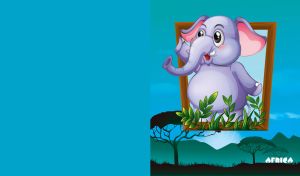 Cartoon elephant portrait against a savannah sunset on a blue mono backdrop