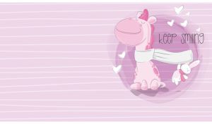 Cartoon smiling giraffe and bunny on a seamless striped pattern on pastel purple