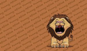 Funny cartoon lion against a brown backdrop with text seamless pattern