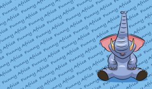 Funny cartoon elephant against a blue backdrop with text seamless pattern