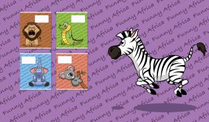 Funny cartoon zebra gallops against a violet backdrop with text seamless pattern