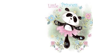 An illustration of a panda princess dancing among flowers on a white backdrop