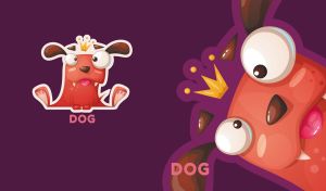 A portrait of a cute cartoon dog wearing a crown on deep purple