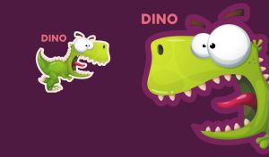 A portrait of a cute cartoon dino roaring on deep purple