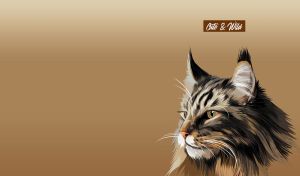 Illustration of a stunning Maine Coon cat portrait against a tan gradient