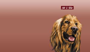 Illustration of a friendly golden retriever portrait against a brown gradient