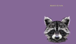 Detailed raccoon sketch on a violet sketchbook cover