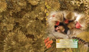 Animals with babies against leaf patterned backdrop