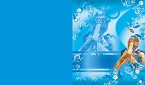 Pheasant in a traditional Chinese style on a blue background of its silhouette