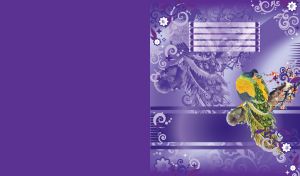 Peafowl in a traditional Chinese style on ultramarine background of its silhouette