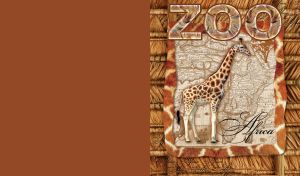 Map of Africa in a stylized frame with giraffe on a tan reed wall