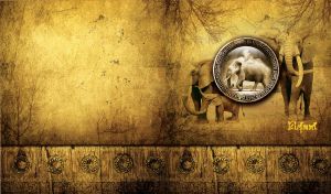 Framed Elephant in miniature window against an old textured yellow book cover