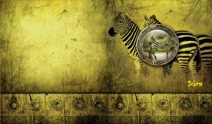 Two framed Zebras in miniature window against an old textured yellow book cover