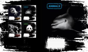 A portrait of a smiling dolphin on black-and-white grunge design background