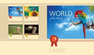 Macaw parrot sits on a flowering branch against the blue sky on beige-yellow