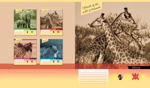 Beige monochrome image of a giraffe couple in the wild on a beige background